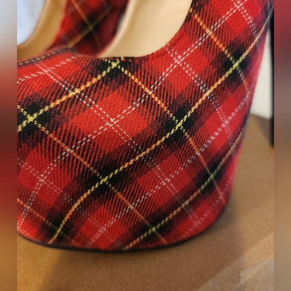 Red plaid platform Stiletto Heels - Picture 6 of 13